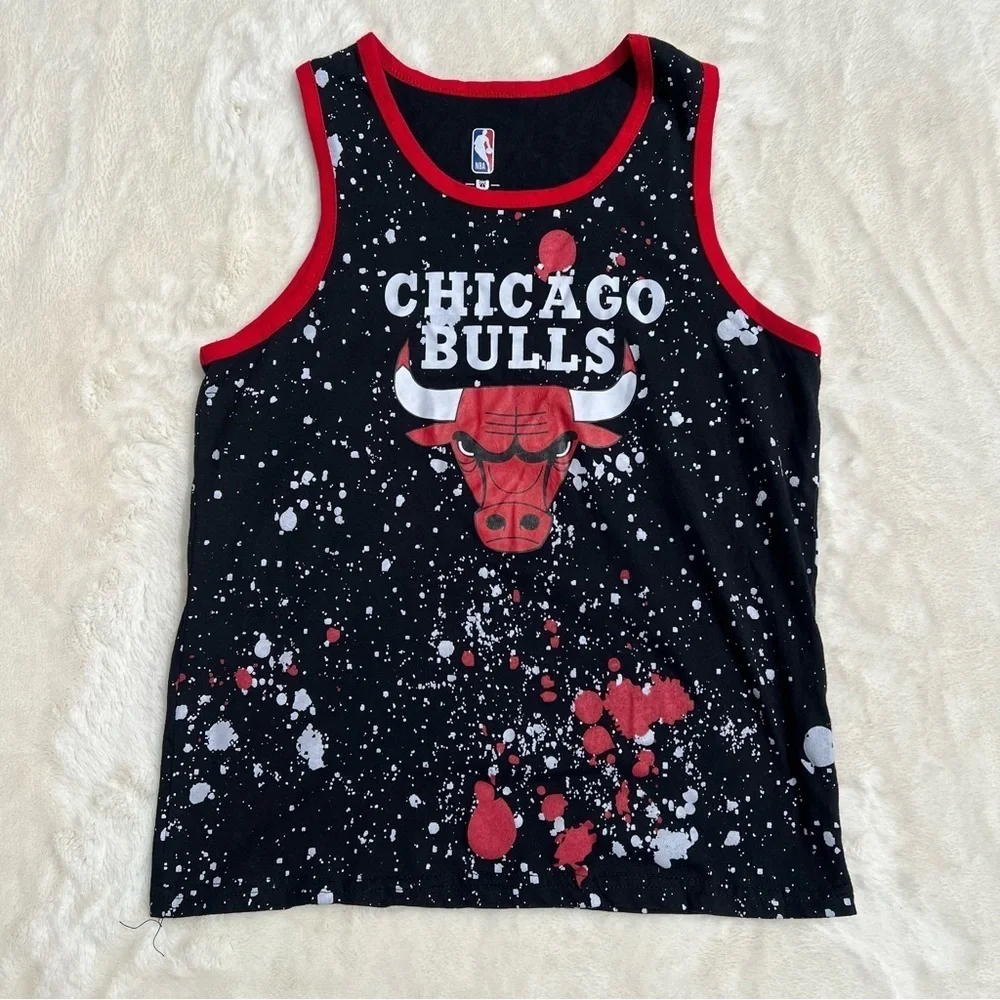 Chicago Bulls NBA Boys Tank Top Black Red Splatter Graphic Size L (14/16)